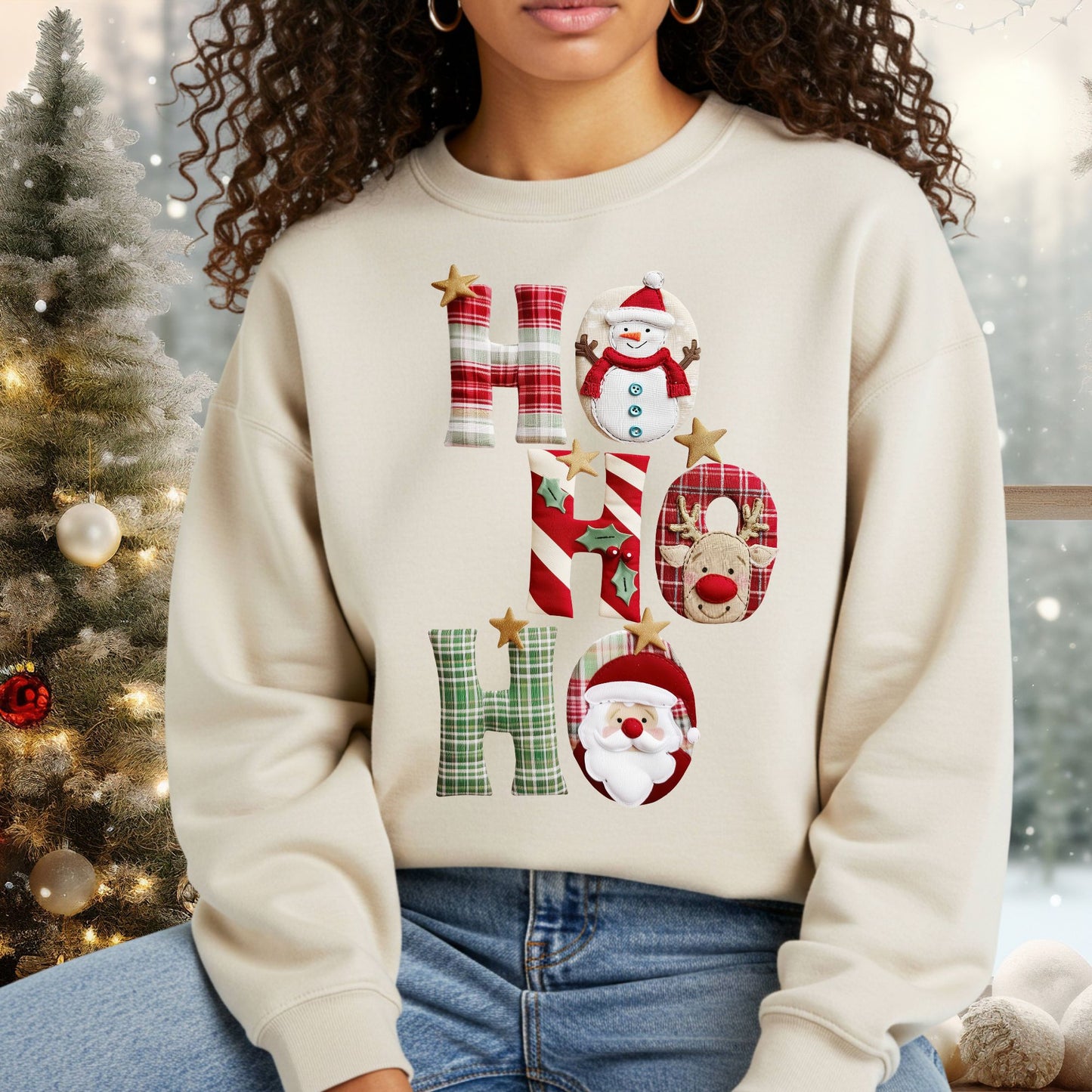Faux Patchwork Ho Ho Ho Sweatshirt