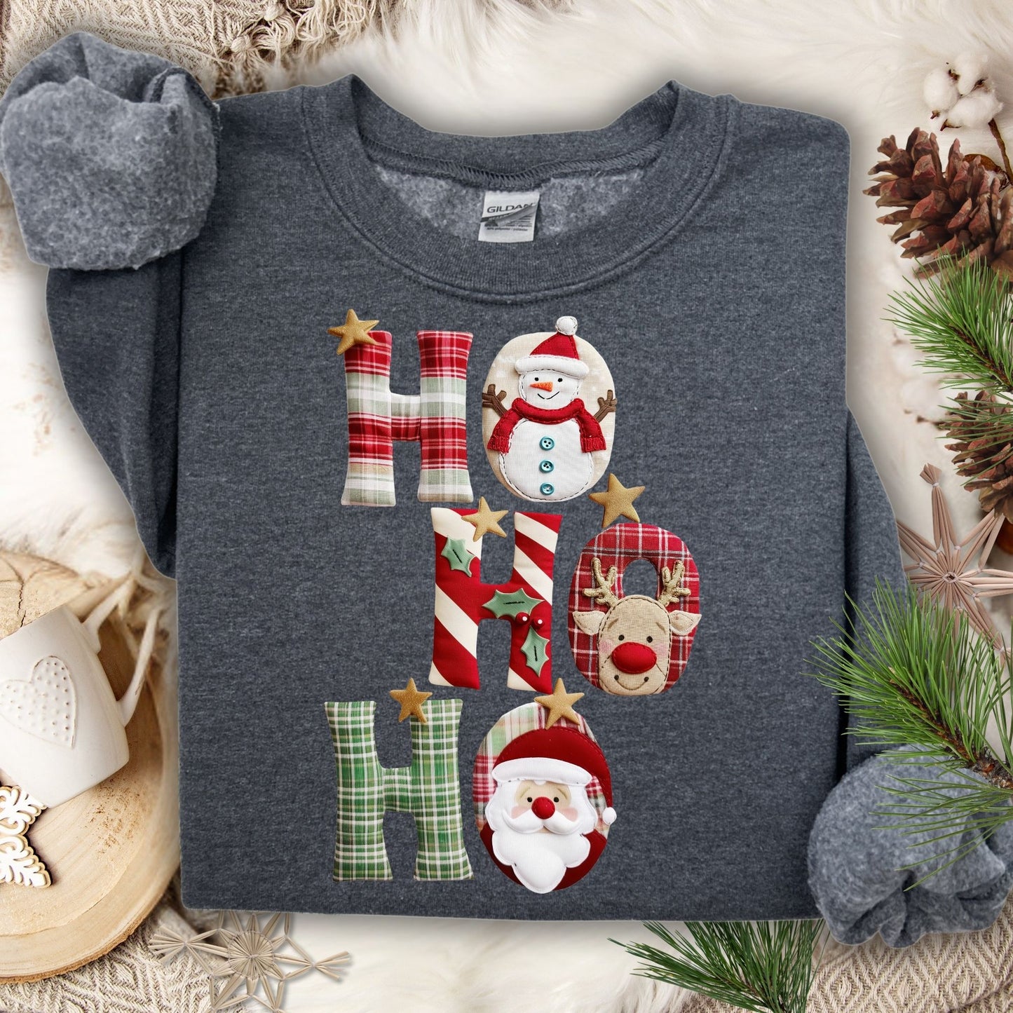 Faux Patchwork Ho Ho Ho Sweatshirt