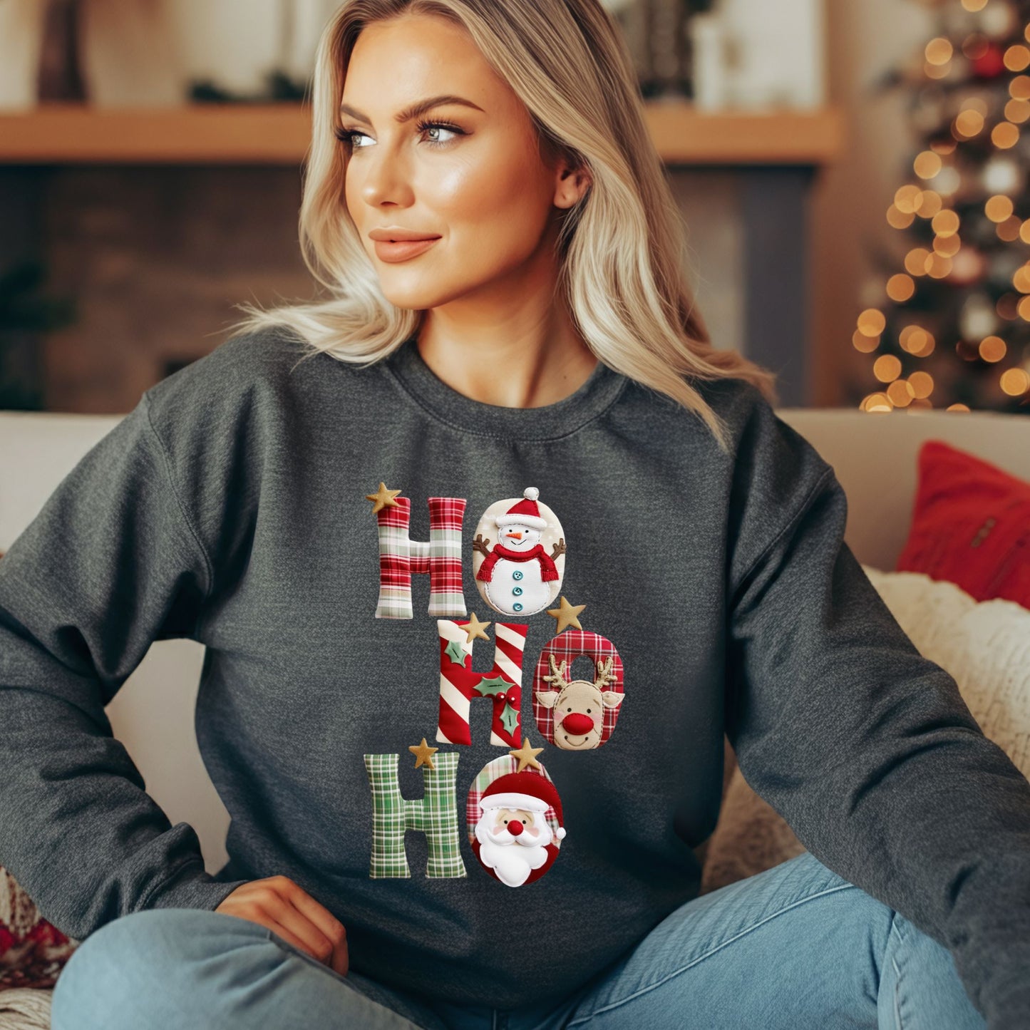 Faux Patchwork Ho Ho Ho Sweatshirt