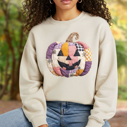 Faux Patchwork Jack-O-Lantern Sweatshirt
