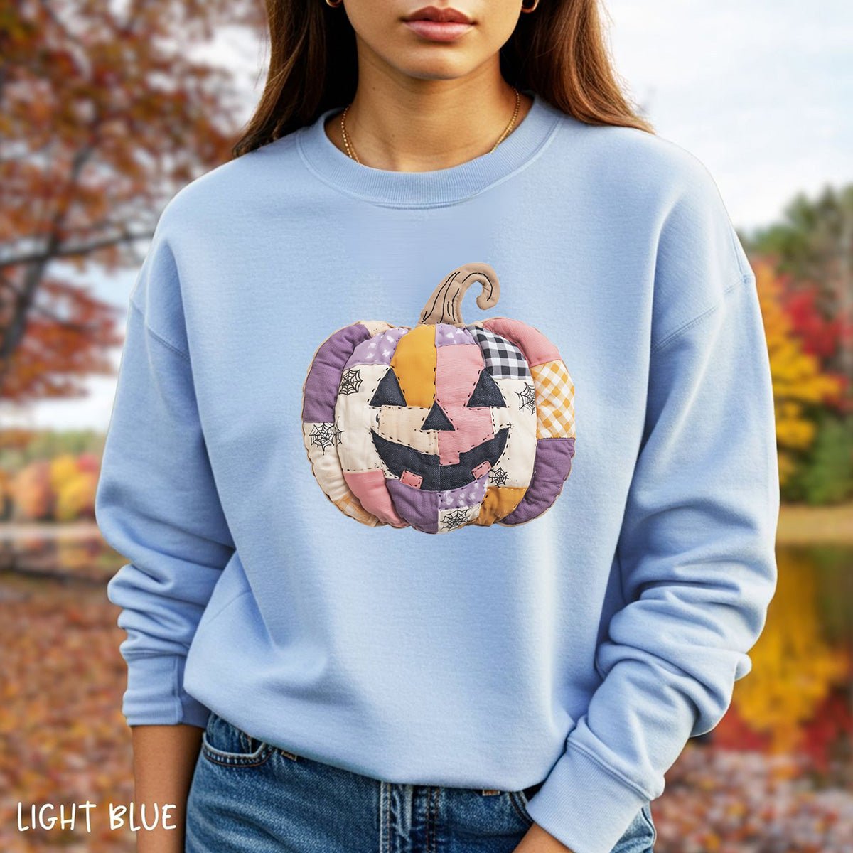 Faux Patchwork Jack-O-Lantern Sweatshirt