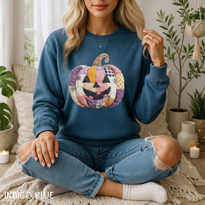 Faux Patchwork Jack-O-Lantern Sweatshirt