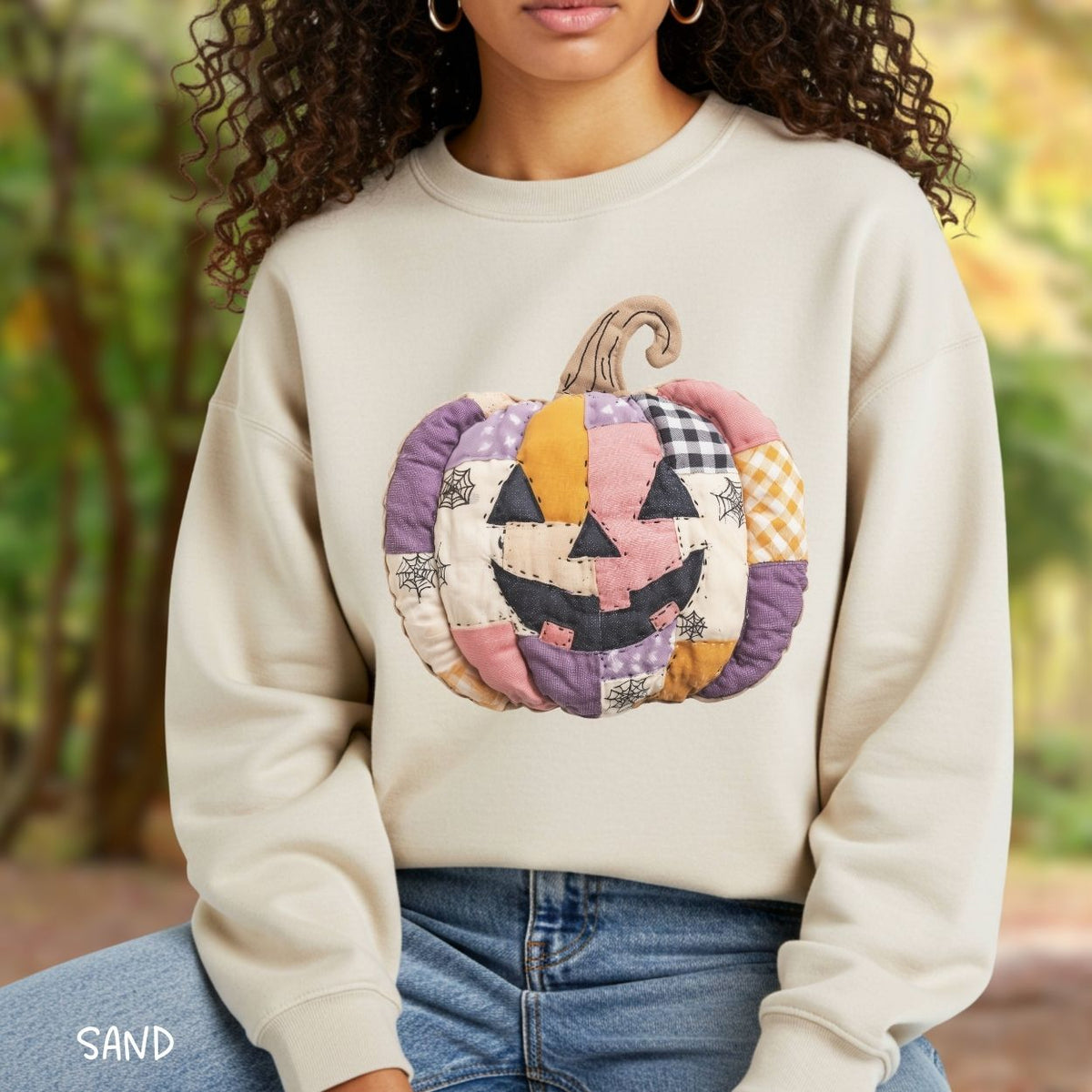 Faux Patchwork Jack-O-Lantern Sweatshirt