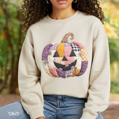Faux Patchwork Jack-O-Lantern Sweatshirt