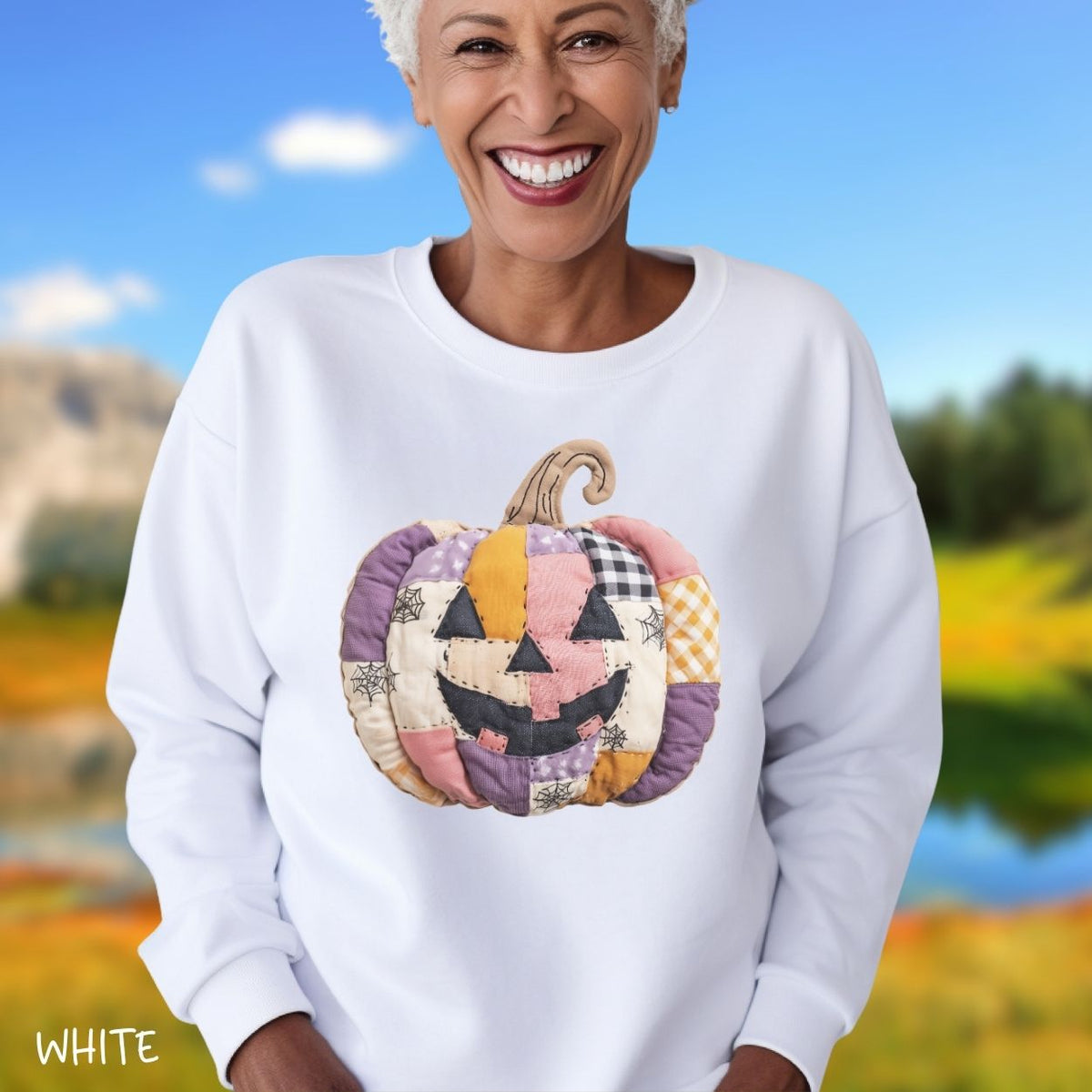 Faux Patchwork Jack-O-Lantern Sweatshirt