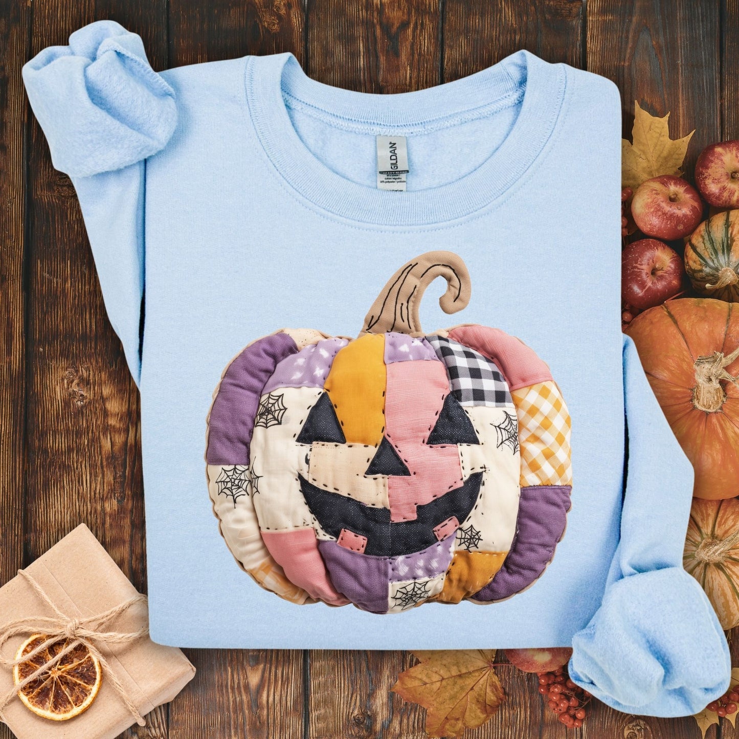 Faux Patchwork Jack-O-Lantern Sweatshirt