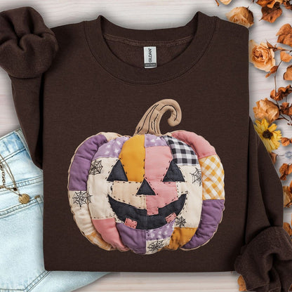 Faux Patchwork Jack-O-Lantern Sweatshirt