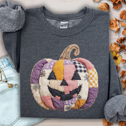 Faux Patchwork Jack-O-Lantern Sweatshirt