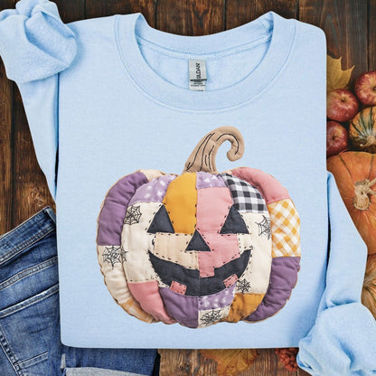 Faux Patchwork Jack-O-Lantern Sweatshirt