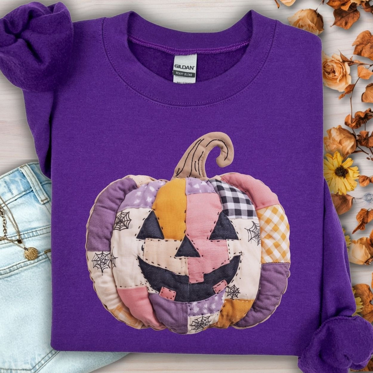 Faux Patchwork Jack-O-Lantern Sweatshirt