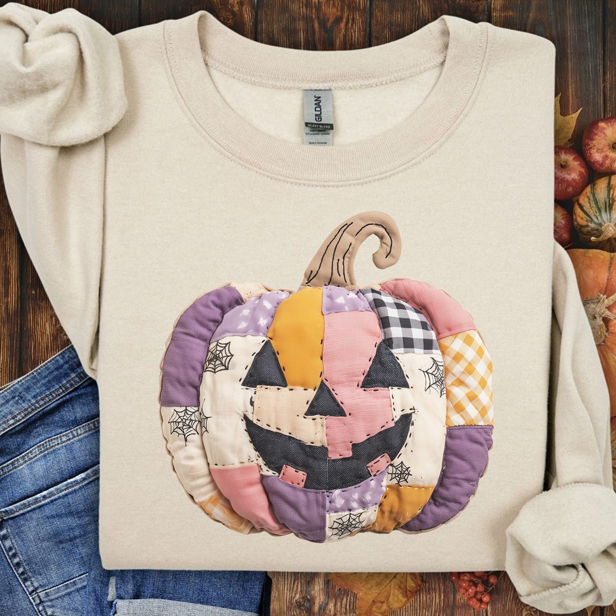 Faux Patchwork Jack-O-Lantern Sweatshirt