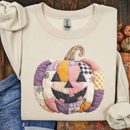 Faux Patchwork Jack-O-Lantern Sweatshirt