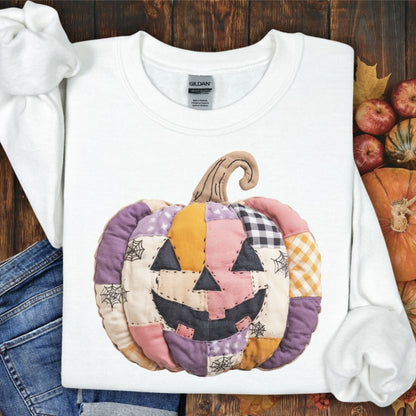 Faux Patchwork Jack-O-Lantern Sweatshirt