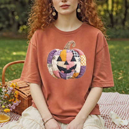 Faux Patchwork Jack-O'-Lantern T-Shirt