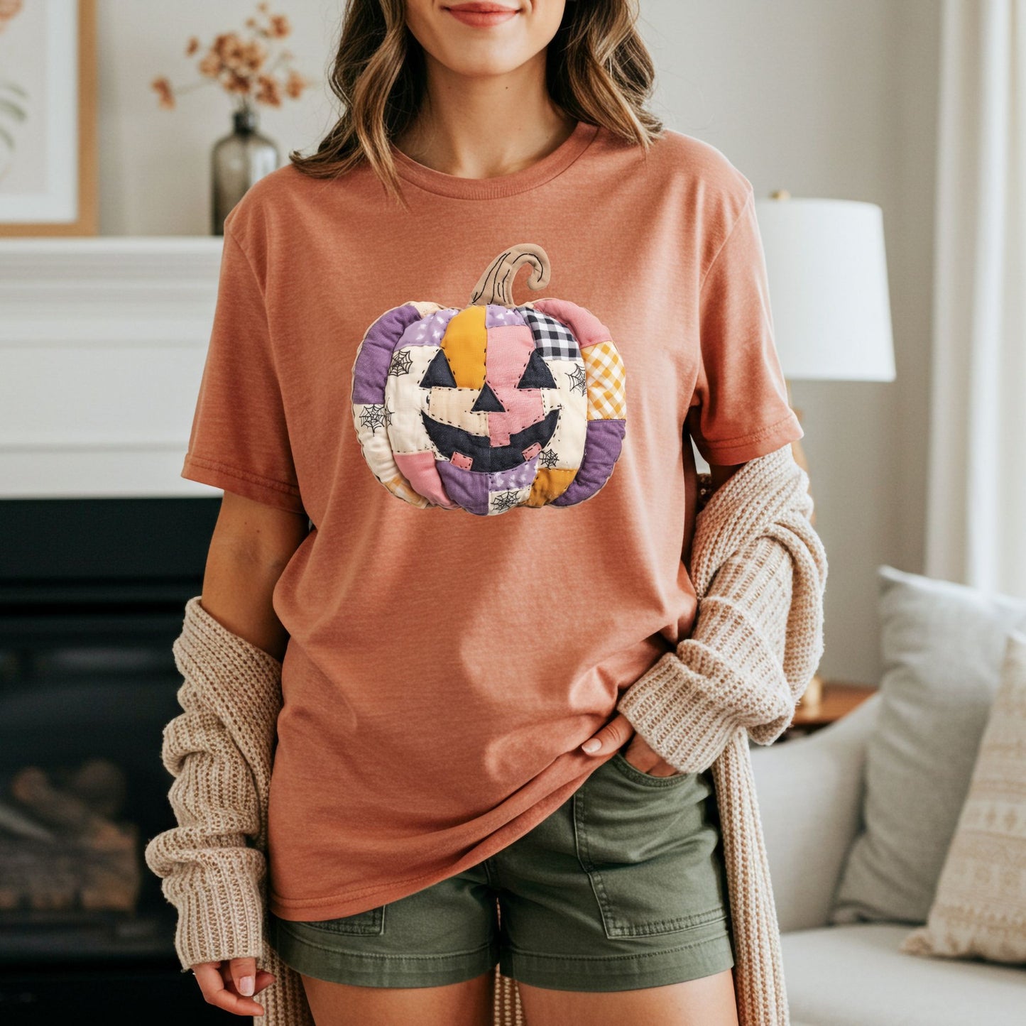 Faux Patchwork Jack-O'-Lantern T-Shirt