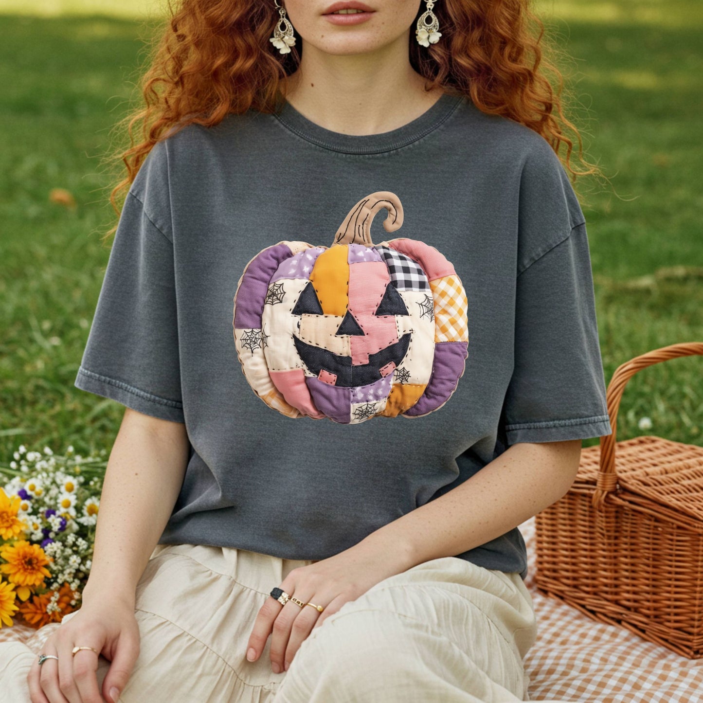 Faux Patchwork Jack-O'-Lantern T-Shirt