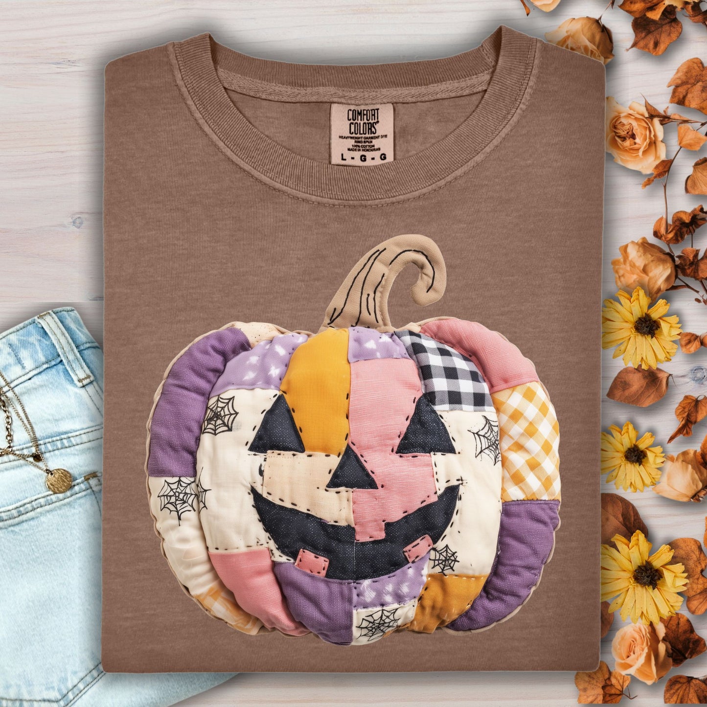 Faux Patchwork Jack-O'-Lantern T-Shirt