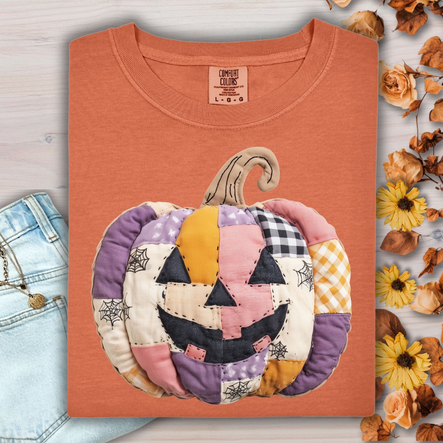 Faux Patchwork Jack-O'-Lantern T-Shirt