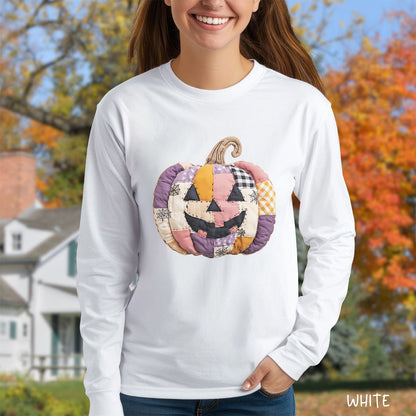 Faux Patchwork Jack-o'-Lantern Long Sleeve Tee