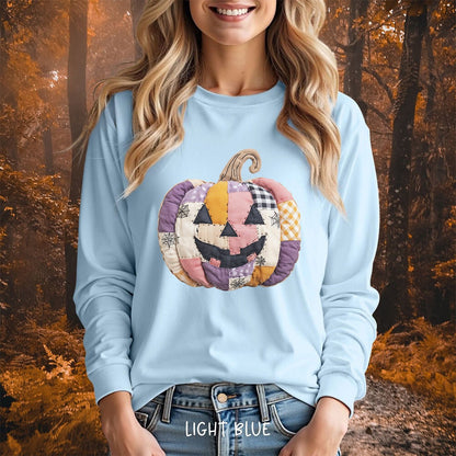 Faux Patchwork Jack-o'-Lantern Long Sleeve Tee