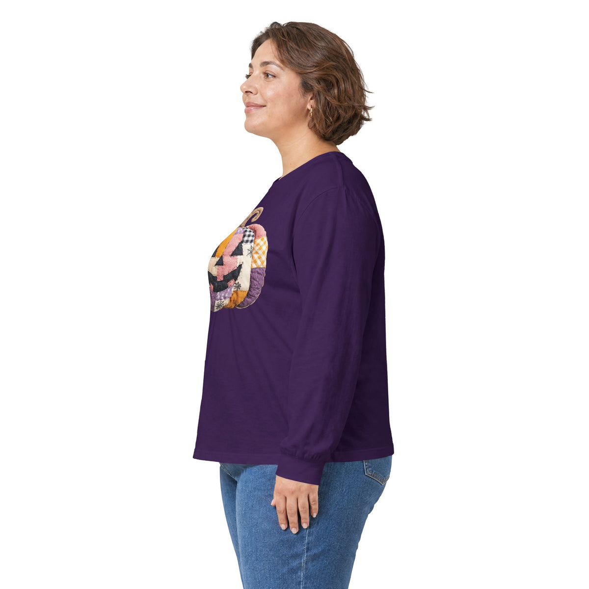 Faux Patchwork Jack-o'-Lantern Long Sleeve Tee