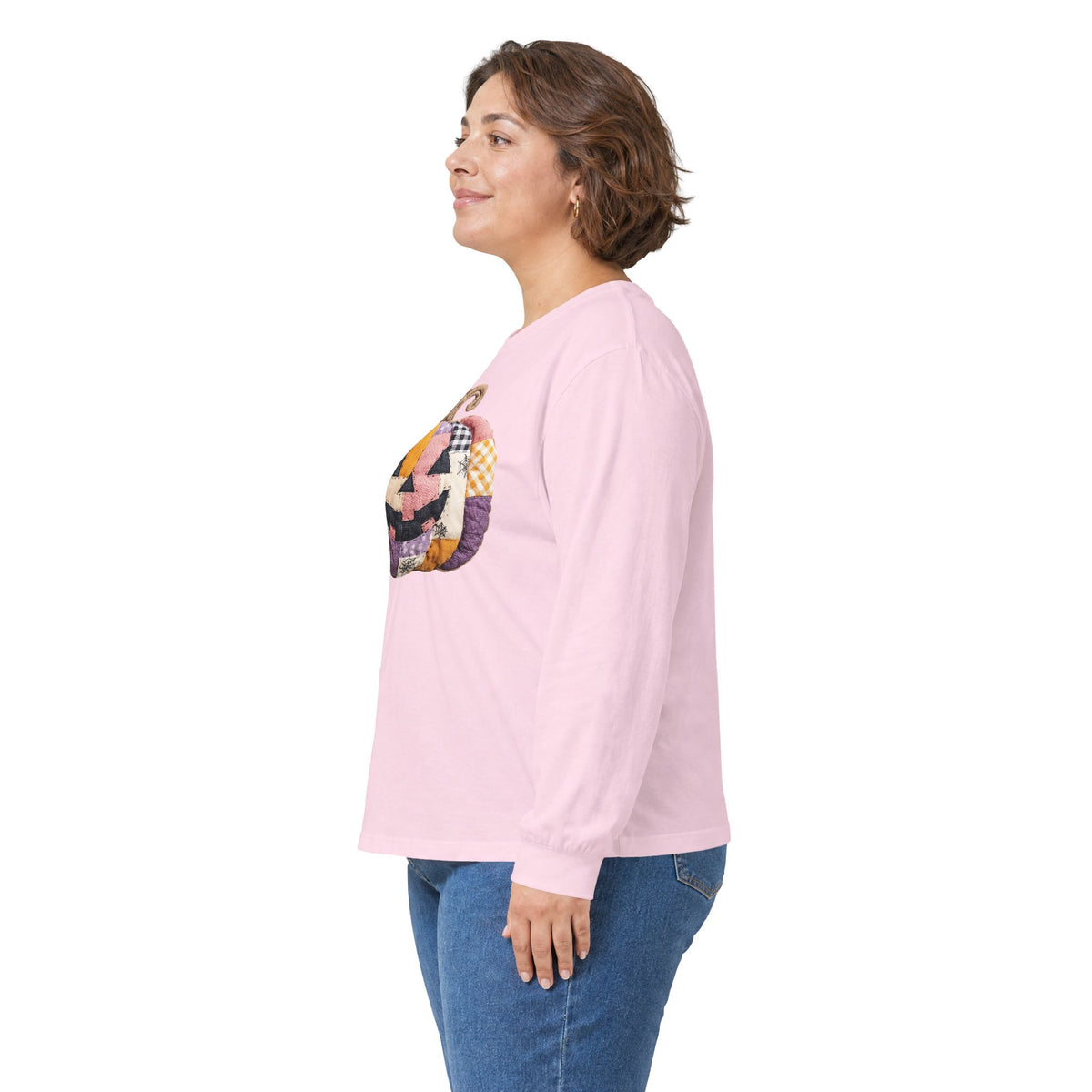 Faux Patchwork Jack-o'-Lantern Long Sleeve Tee