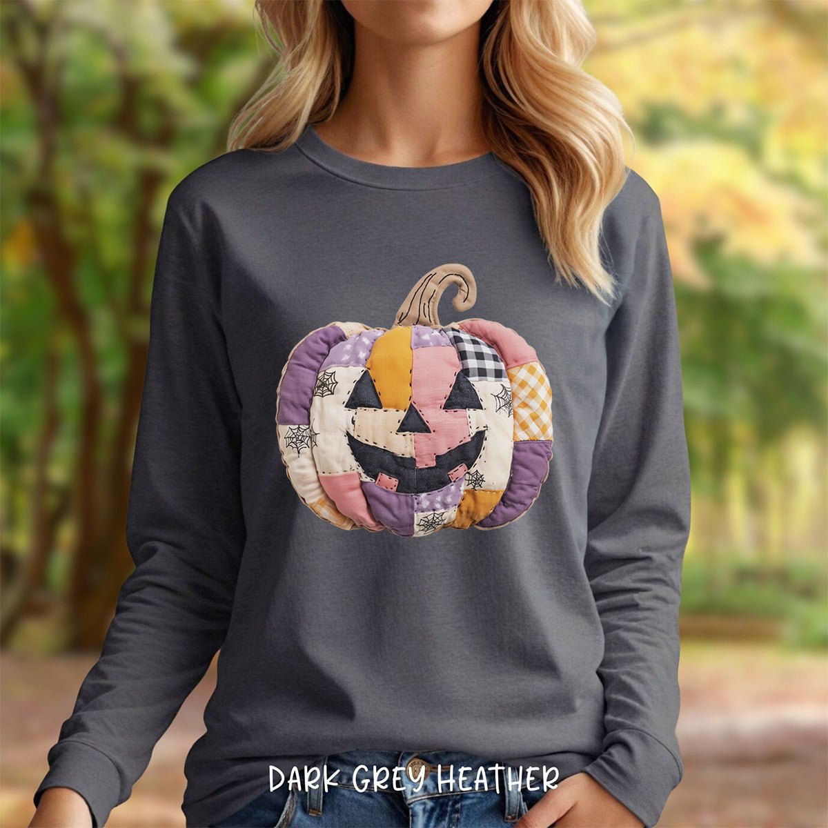 Faux Patchwork Jack-o'-Lantern Long Sleeve Tee