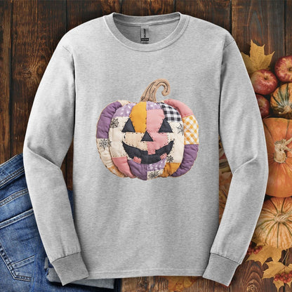 Faux Patchwork Jack-o'-Lantern Long Sleeve Tee