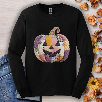 Faux Patchwork Jack-o'-Lantern Long Sleeve Tee