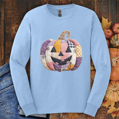 Faux Patchwork Jack-o'-Lantern Long Sleeve Tee