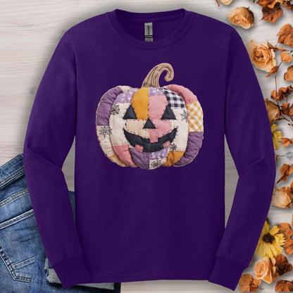 Faux Patchwork Jack-o'-Lantern Long Sleeve Tee