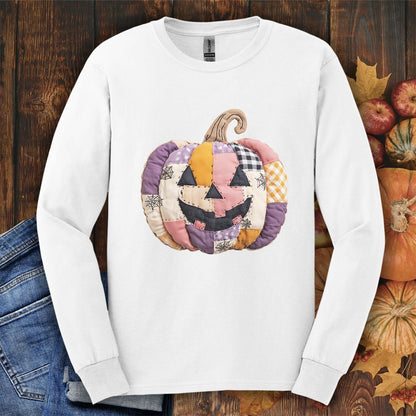 Faux Patchwork Jack-o'-Lantern Long Sleeve Tee