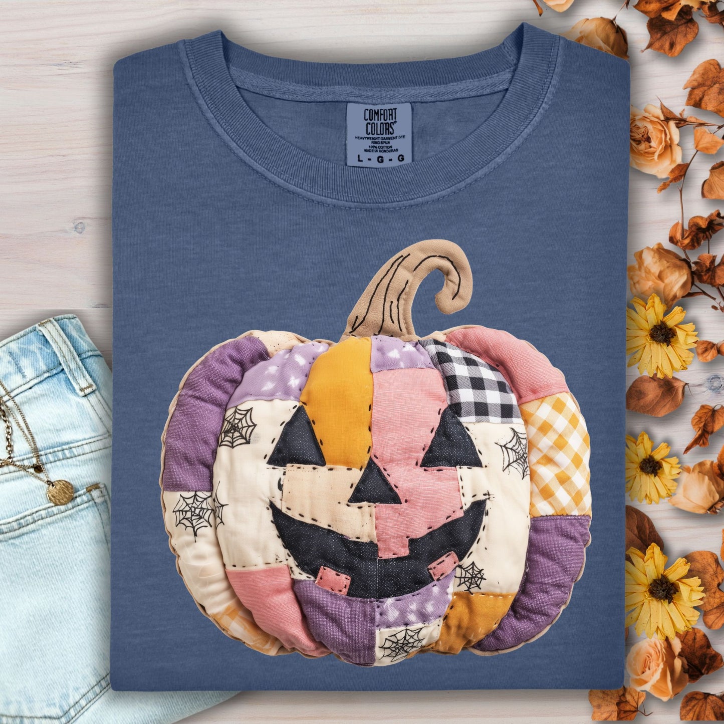 Faux Patchwork Jack-o-Lantern T-Shirt