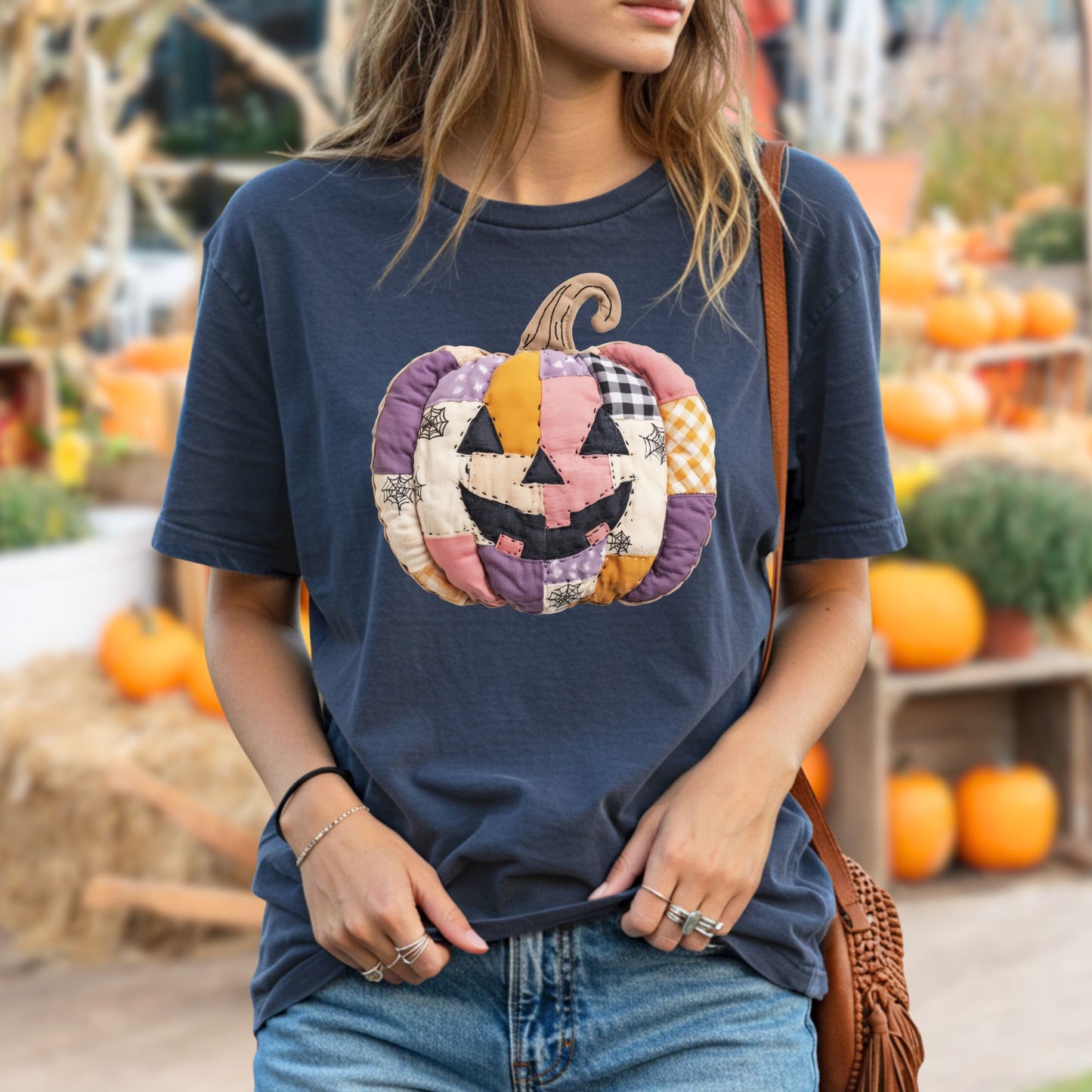 Faux Patchwork Jack-o-Lantern T-Shirt