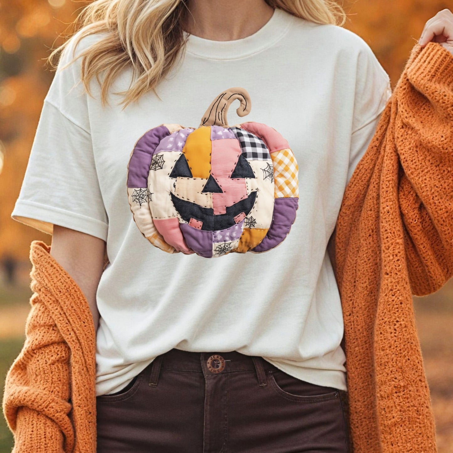 Faux Patchwork Jack-o-Lantern T-Shirt
