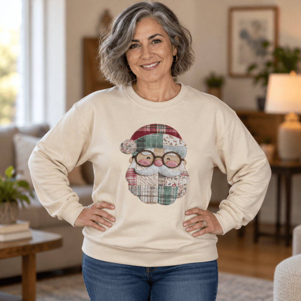 Faux Patchwork Plaid Santa Sweatshirt