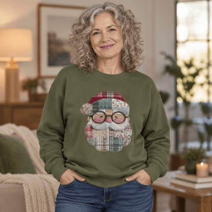 Faux Patchwork Plaid Santa Sweatshirt