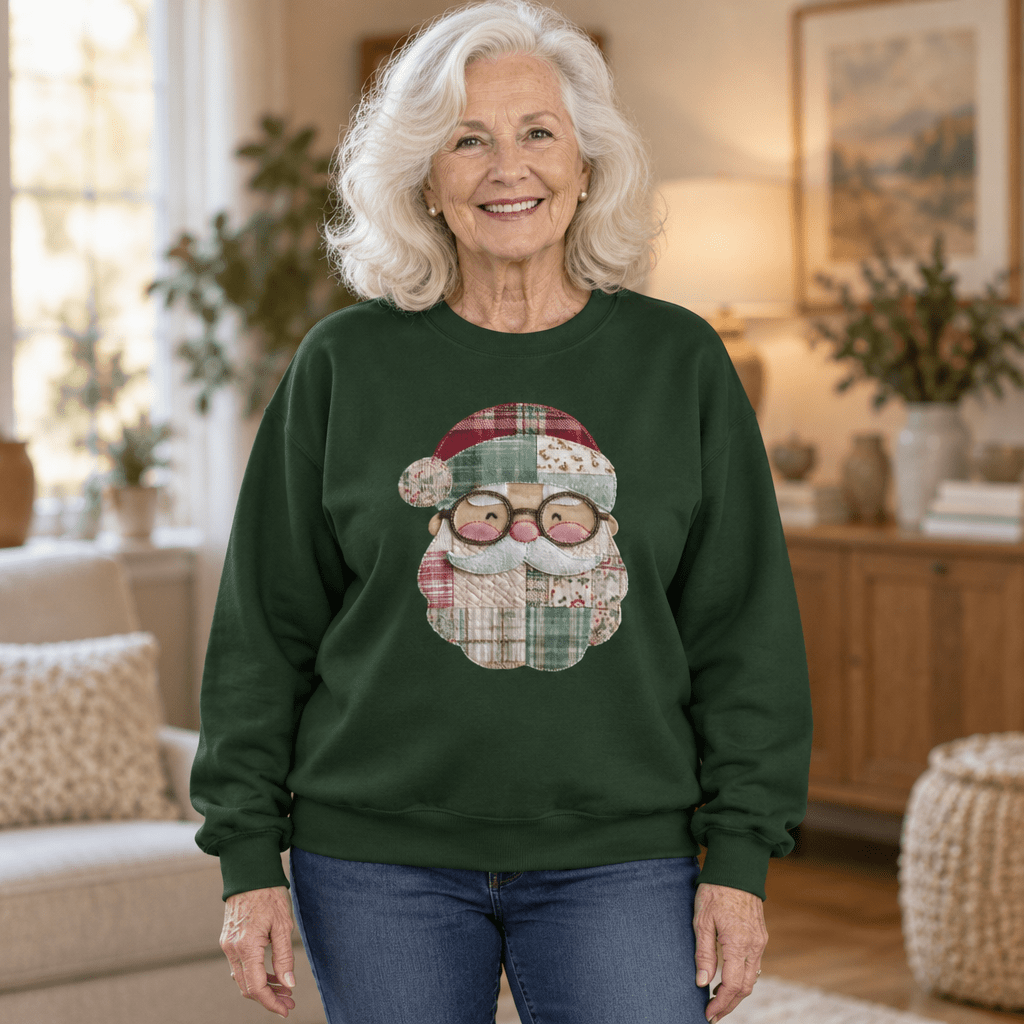 Faux Patchwork Plaid Santa Sweatshirt