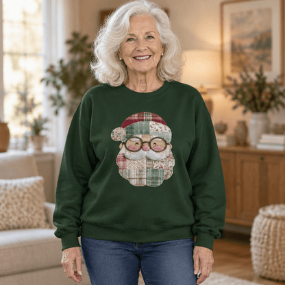 Faux Patchwork Plaid Santa Sweatshirt