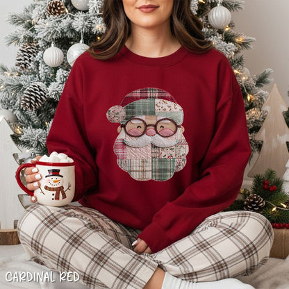 Faux Patchwork Plaid Santa Sweatshirt