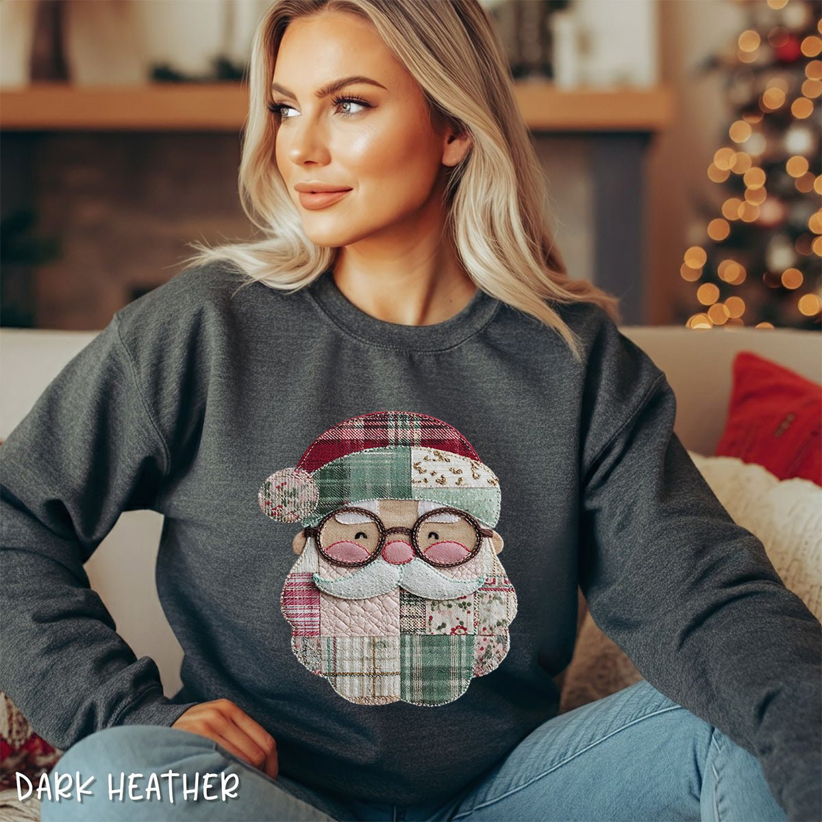 Faux Patchwork Plaid Santa Sweatshirt