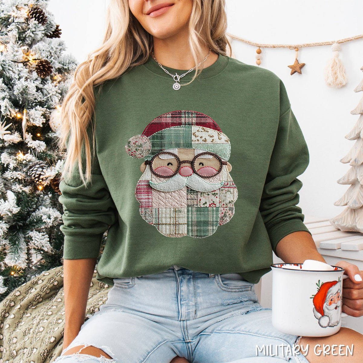 Faux Patchwork Plaid Santa Sweatshirt