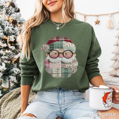Faux Patchwork Plaid Santa Sweatshirt