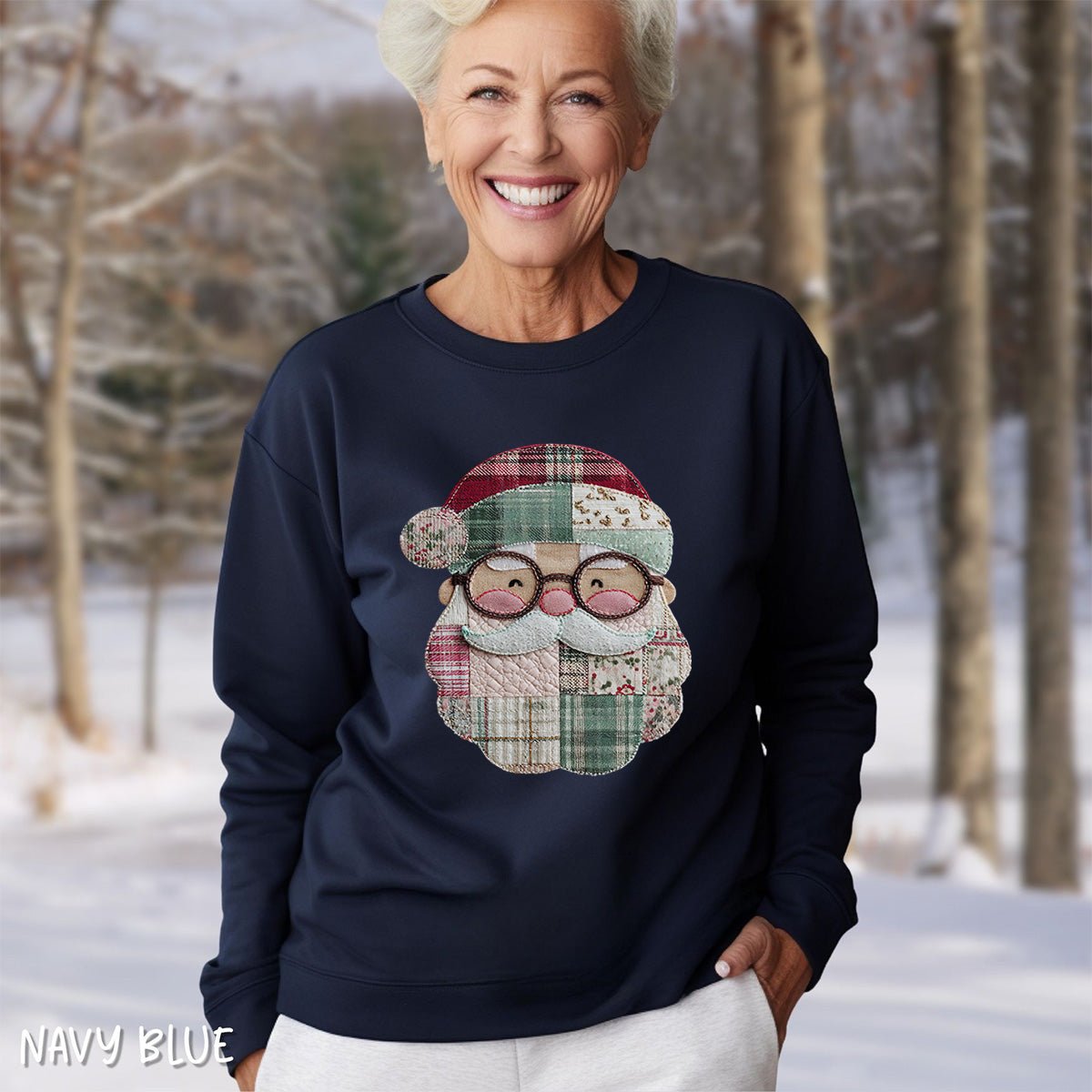 Faux Patchwork Plaid Santa Sweatshirt
