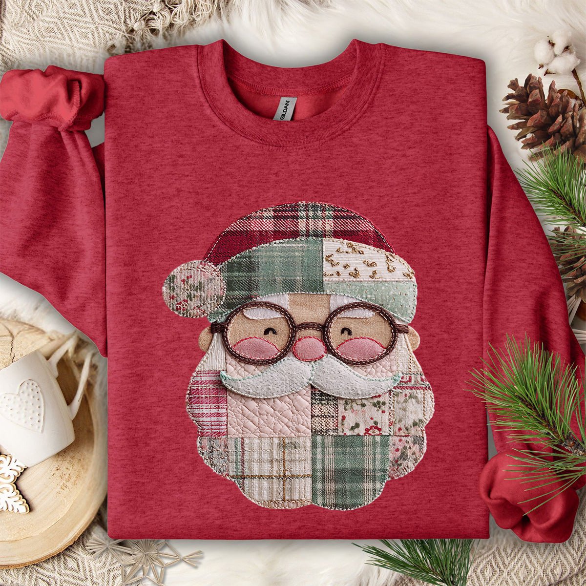 Faux Patchwork Plaid Santa Sweatshirt