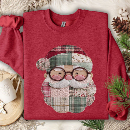 Faux Patchwork Plaid Santa Sweatshirt