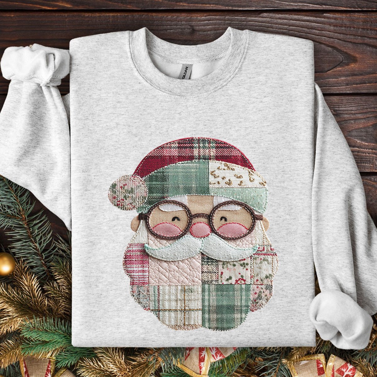 Faux Patchwork Plaid Santa Sweatshirt
