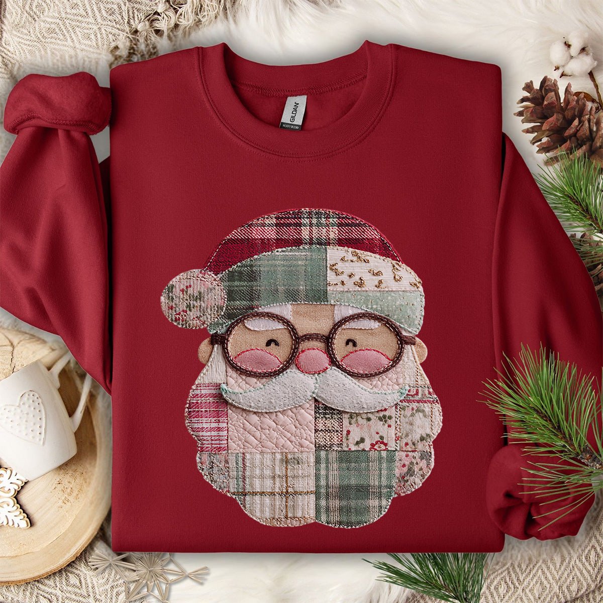 Faux Patchwork Plaid Santa Sweatshirt