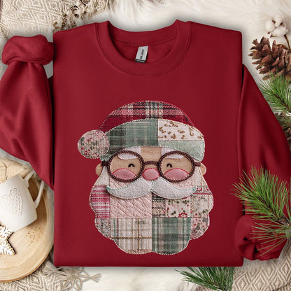 Faux Patchwork Plaid Santa Sweatshirt
