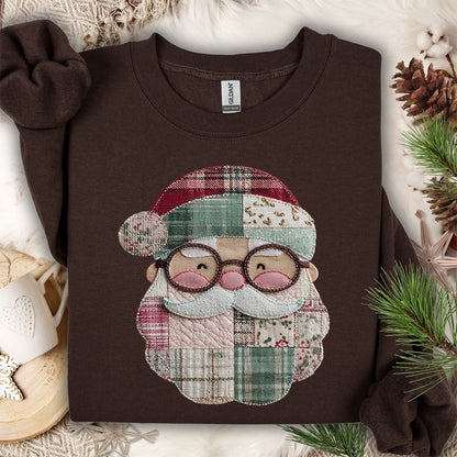 Faux Patchwork Plaid Santa Sweatshirt
